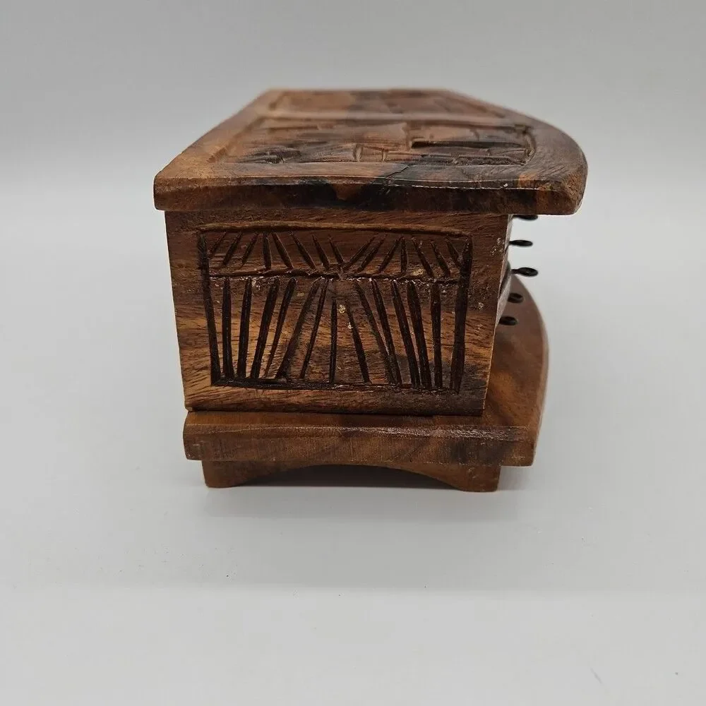 Vintage Handcarved Wooden Coaster Set of 10 Coasters In Box- Thailand